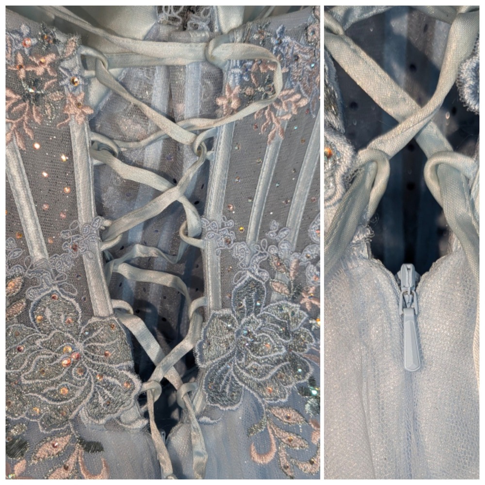Light Blue Prom Dress‎ Corset Back Embroidered Princess Formal Ball Gown Size 6 - Picture 14 of 16
